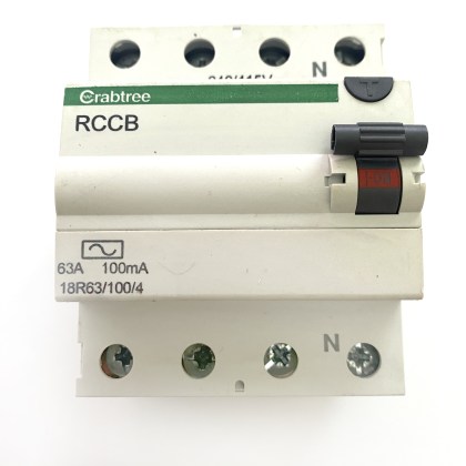 Crabtree 18R63/100/4 63A 63 Amp 100mA RCD RCCB 4 Pole Circuit Breaker